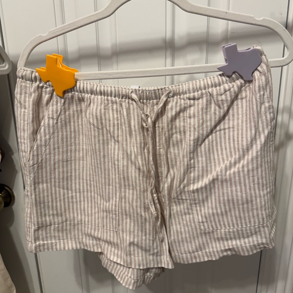 Garage Cream Striped High Waist Shorts